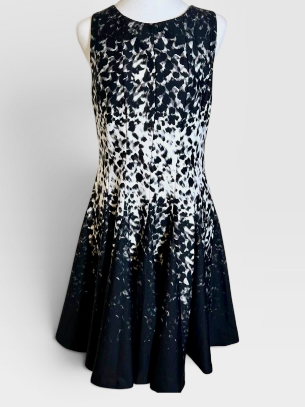 Eliza J Black White Abstract Print Fit & Flare Midi Dress, Size 8